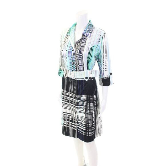 Anni Kuan Womens Striped Button Down Belted Dress Multi Colored Size 10 - Picture 2 of 6
